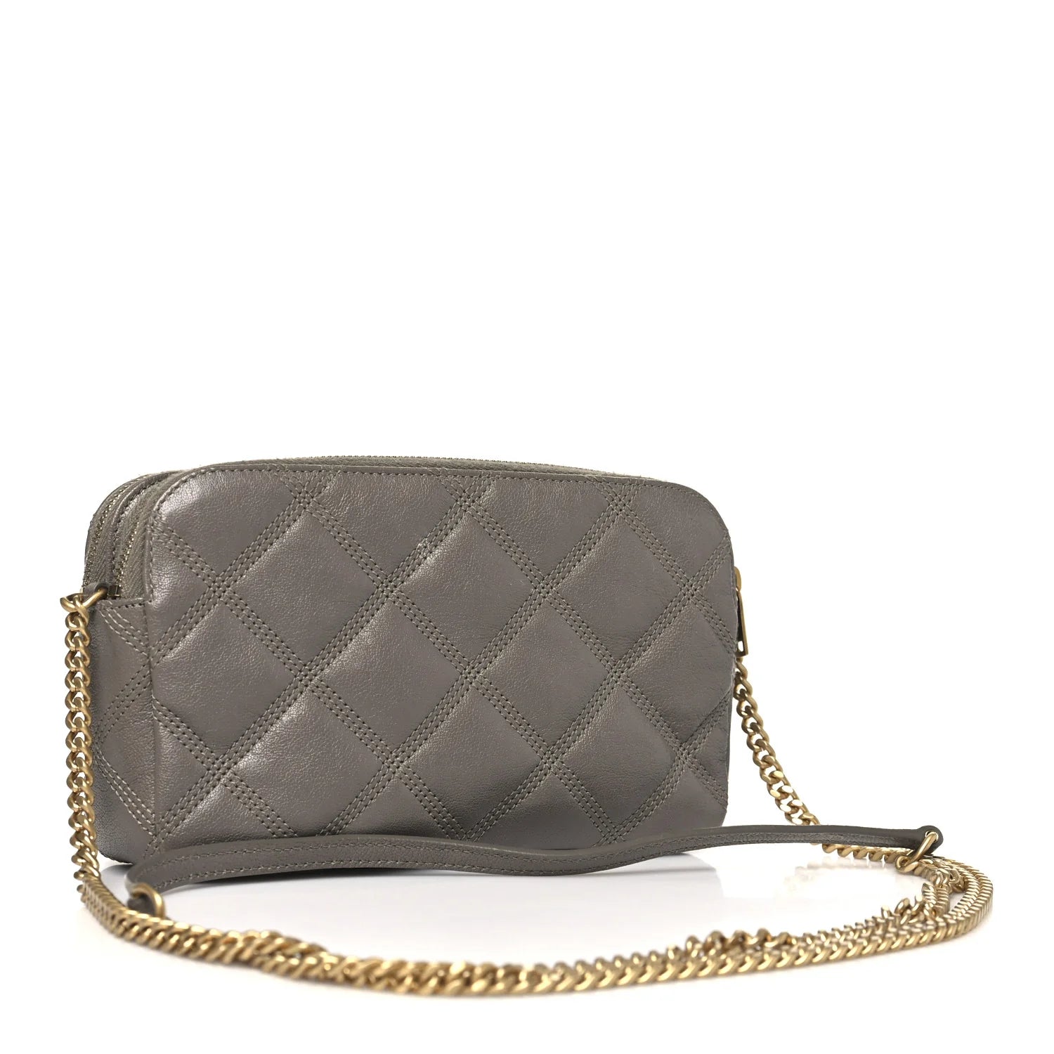 Grained Lambskin Quilted Mini Becky Double Zip Bag Taupe