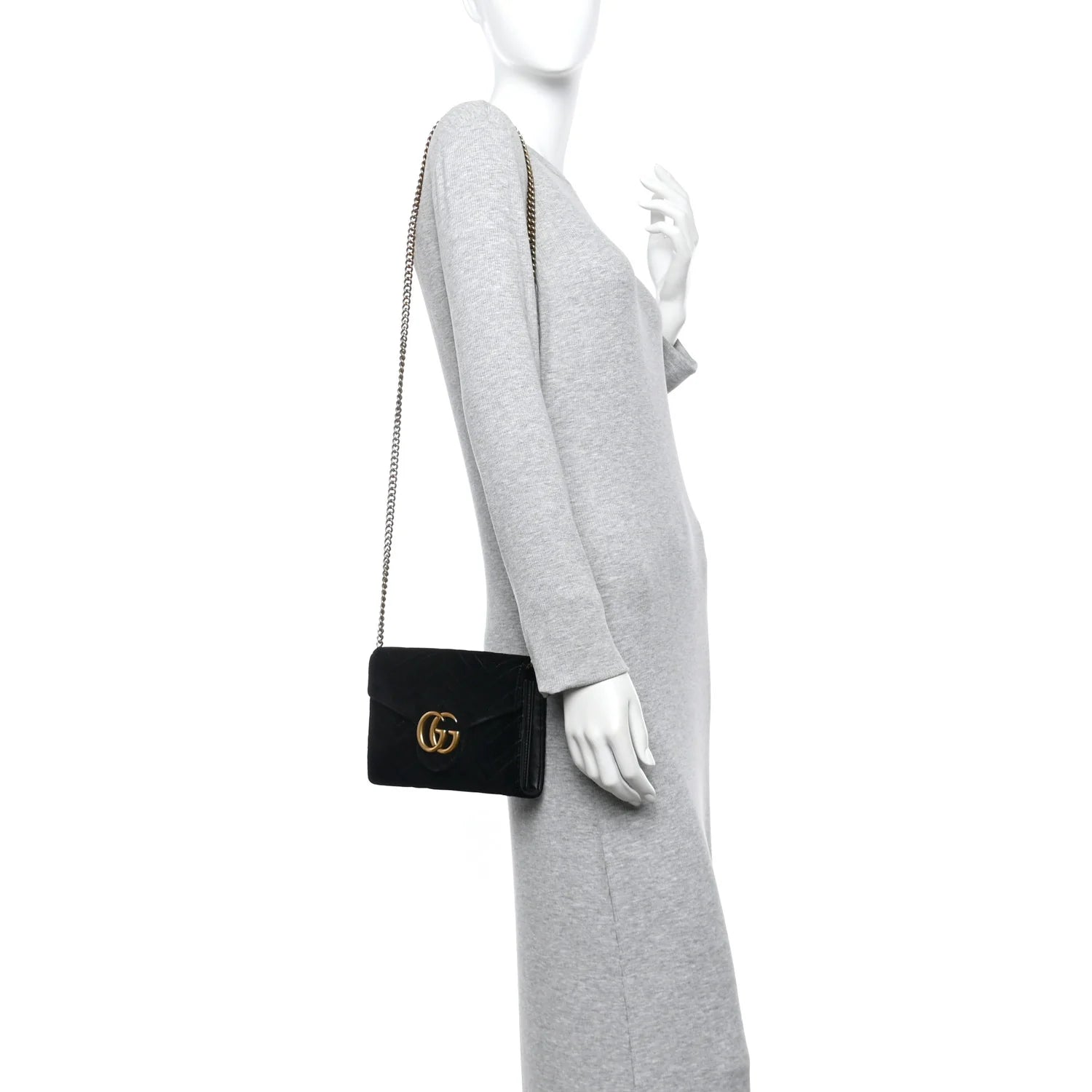 Velvet Matelasse GG Marmont Chain Wallet Black