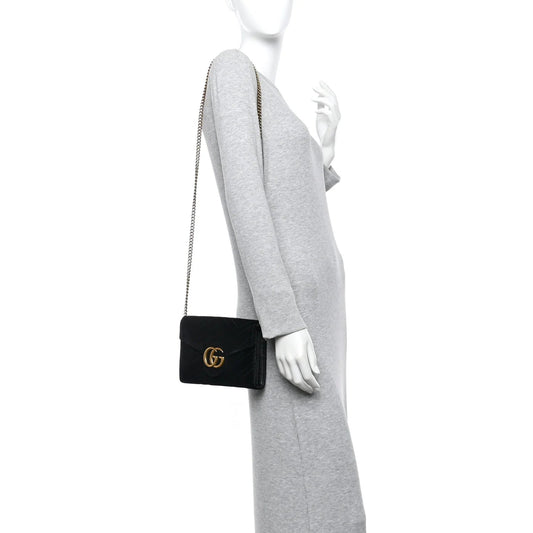 Velvet Matelasse GG Marmont Chain Wallet Black