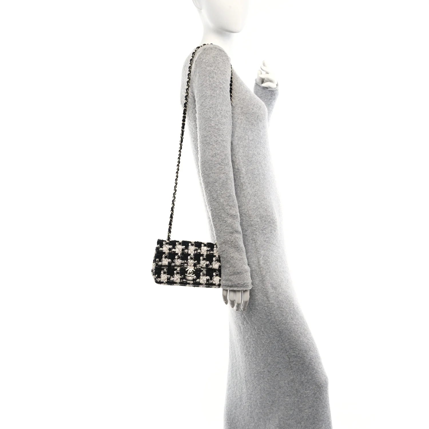 Tweed Quilted Mini Rectangular Flap Black Ecru White