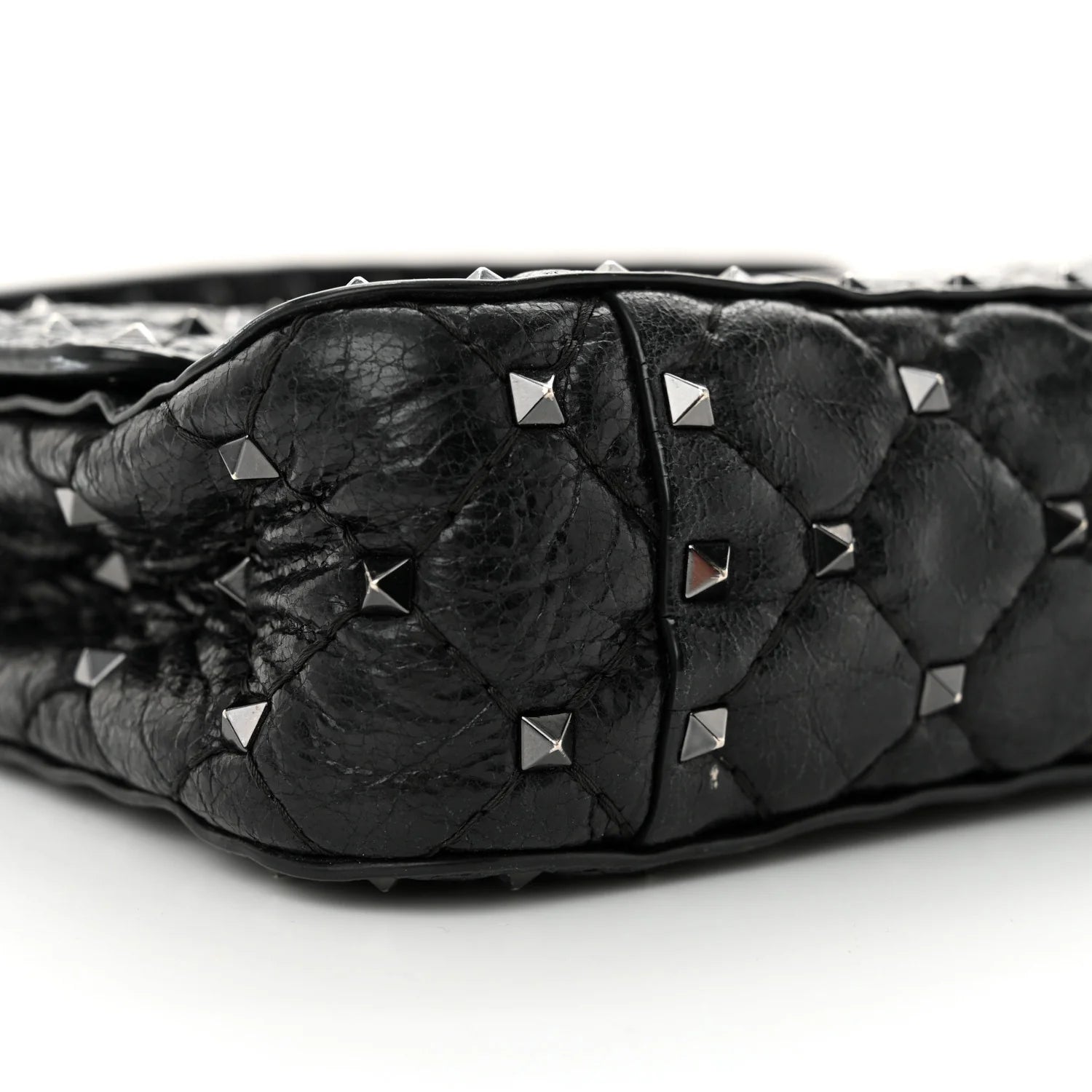 Craquele Nappa Small Rockstud Spike Shoulder Bag Black