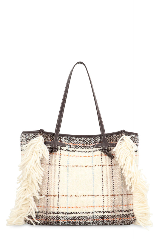 MARCELLA SHOPPER BAG in PLAID-EFFECT FABRIC, MIXED COLORS, MAGNETIC CLOSURE