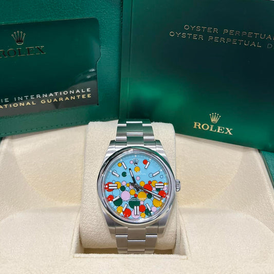 Oyster Perpetual 41, Oystersteel, 41Mm, Turquoise Celebration Motif Dial, Ref# 124300-0008