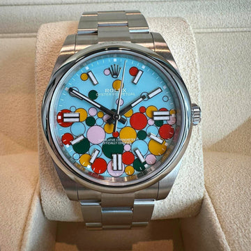 Oyster Perpetual 41, Oystersteel, 41Mm, Turquoise Celebration Motif Dial, Ref# 124300-0008