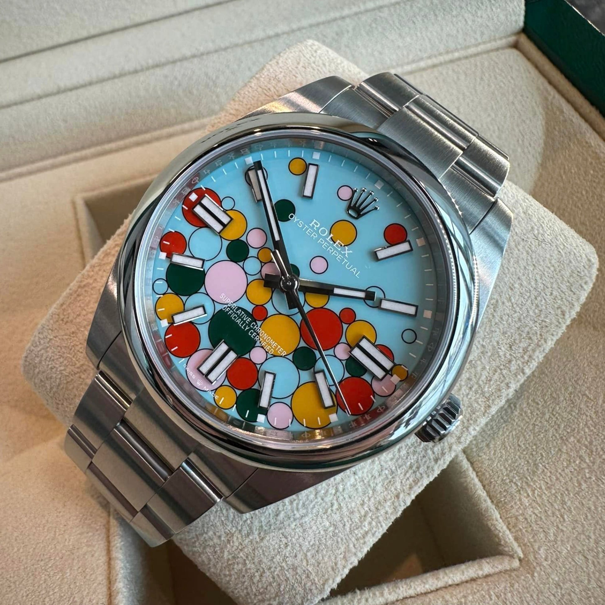 Oyster Perpetual 41, Oystersteel, 41Mm, Turquoise Celebration Motif Dial, Ref# 124300-0008