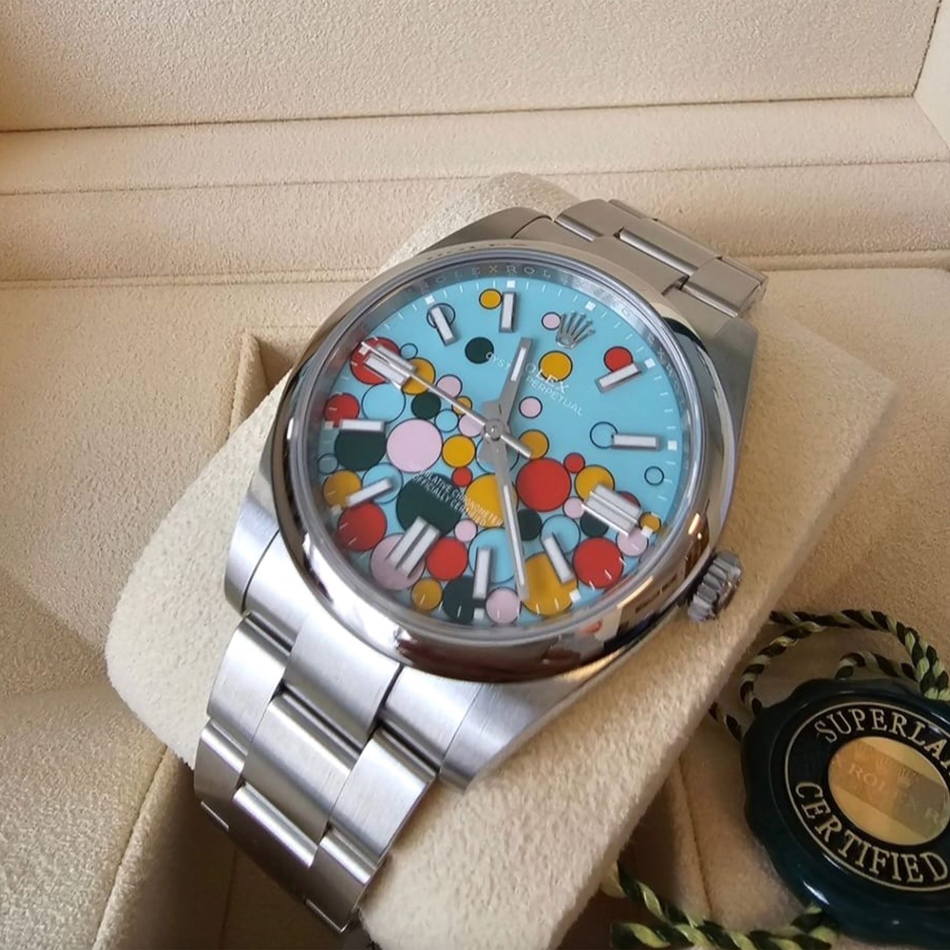 Oyster Perpetual 41, Oystersteel, 41Mm, Turquoise Celebration Motif Dial, Ref# 124300-0008