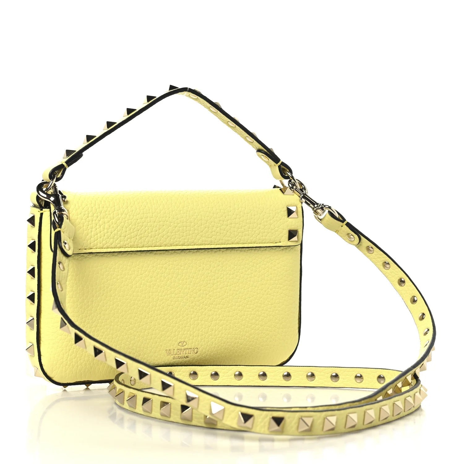 Grainy Calfskin Rockstud Crossbody Pouch Lime Sorbet