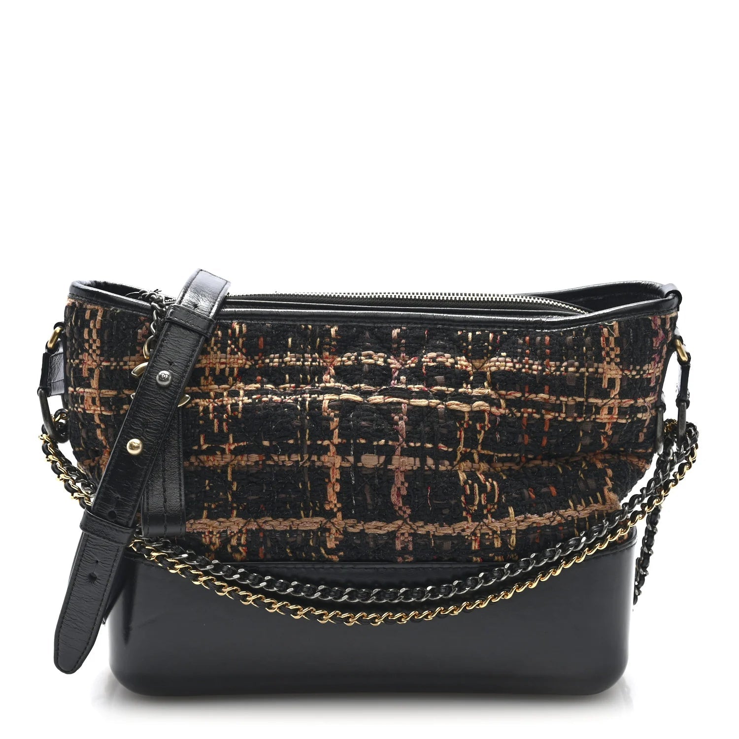 Tweed Calfskin Medium Gabrielle Hobo Black Brown