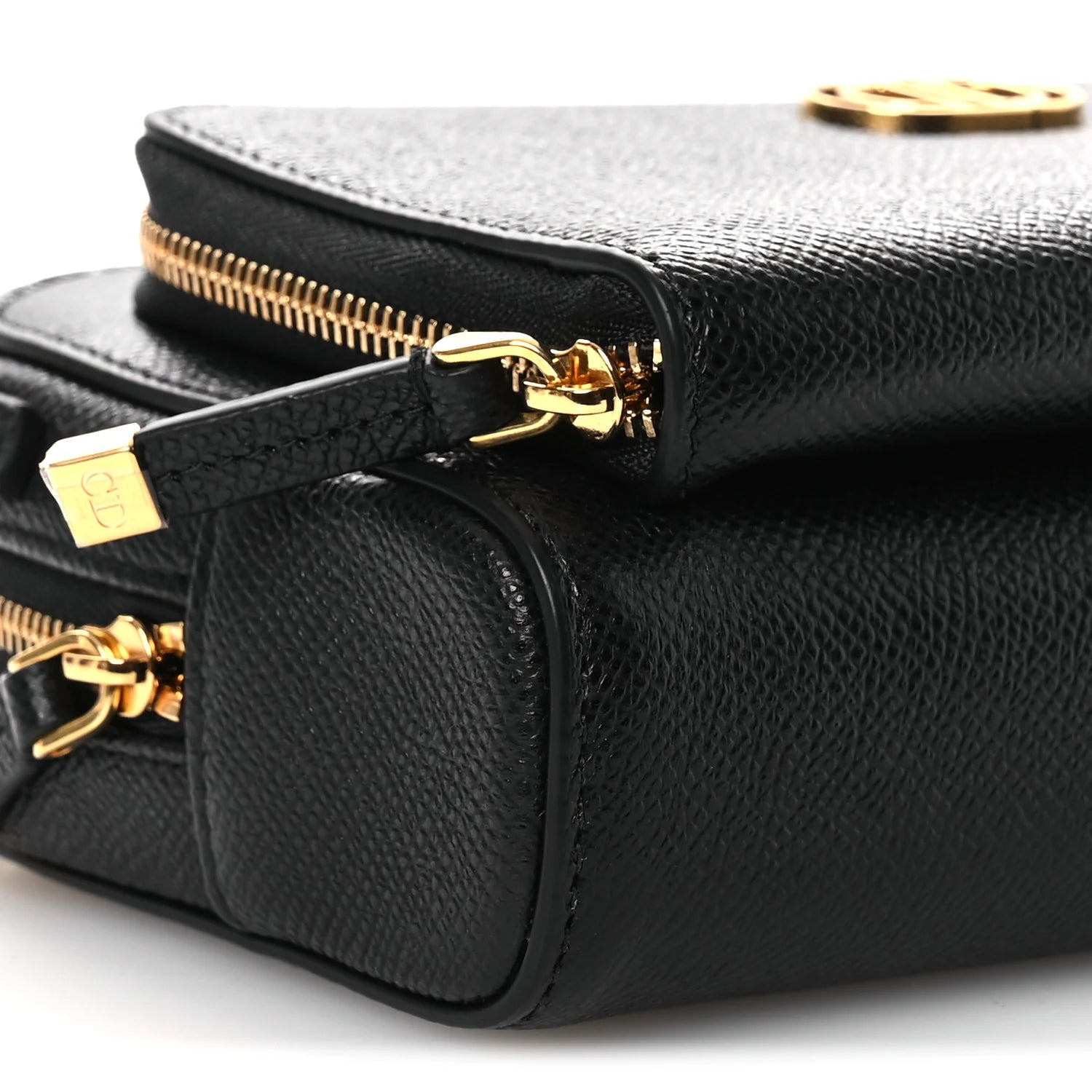 Grained Calfskin Caro Double Pouch Black