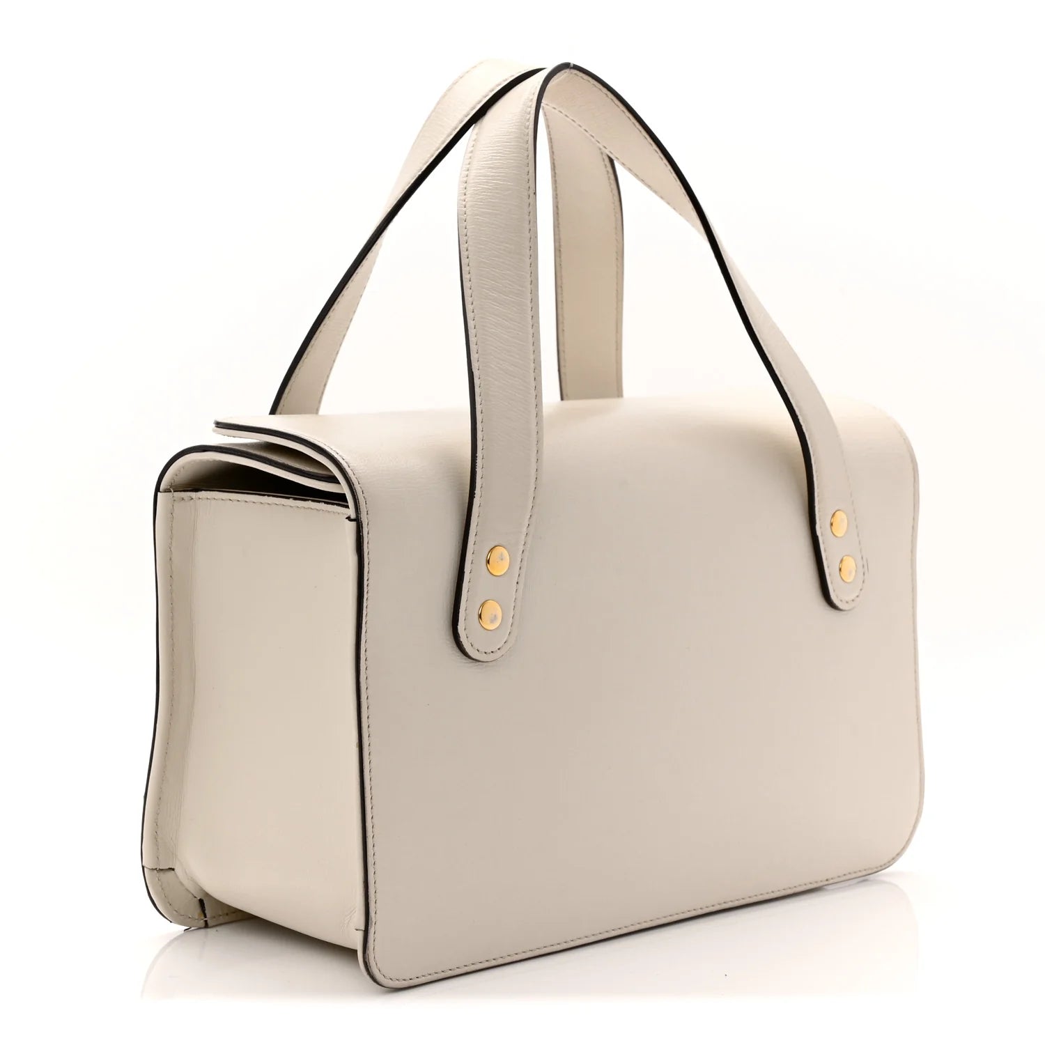Textured Calfskin Small Horsebit 1955 Foldover Top Handle Bag Mystic White