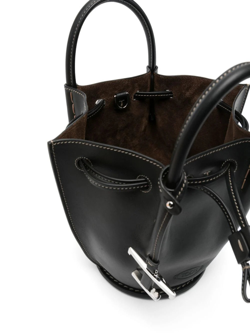 LOGO-CHARM LEATHER MINI BUCKET BAG