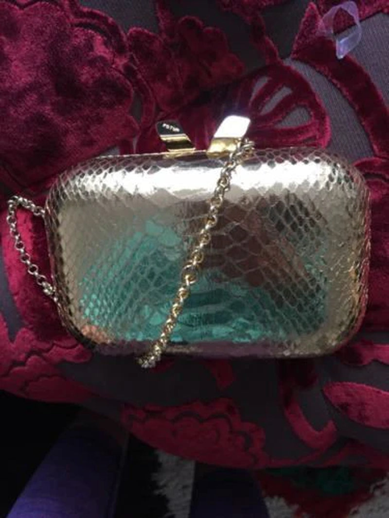 Ltd Italy Gold Snakeskin Knot Clutch