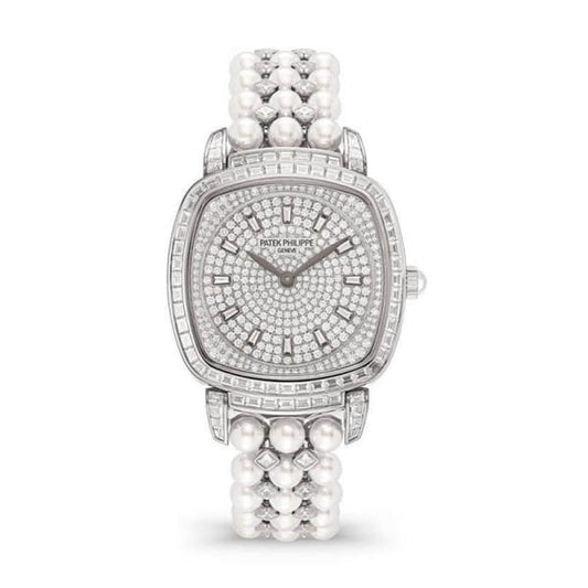 Ladies Gondolo Haute Joaillerie, 18Kt White Gold Set with Diamonds and Akoya Pearls, 31 × 34.8Mm, Ref# 7042/100G-010