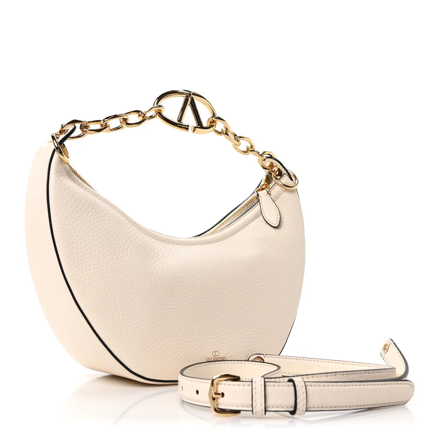 Grainy Calfskin Small Vlogo Moon Hobo Bag Ivory