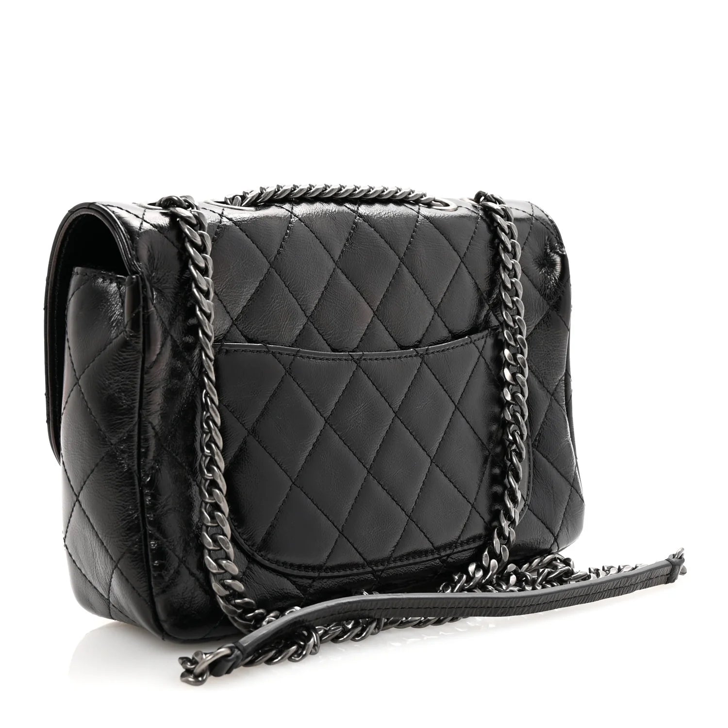 Shiny Goatskin Quilted Medium Flap Black