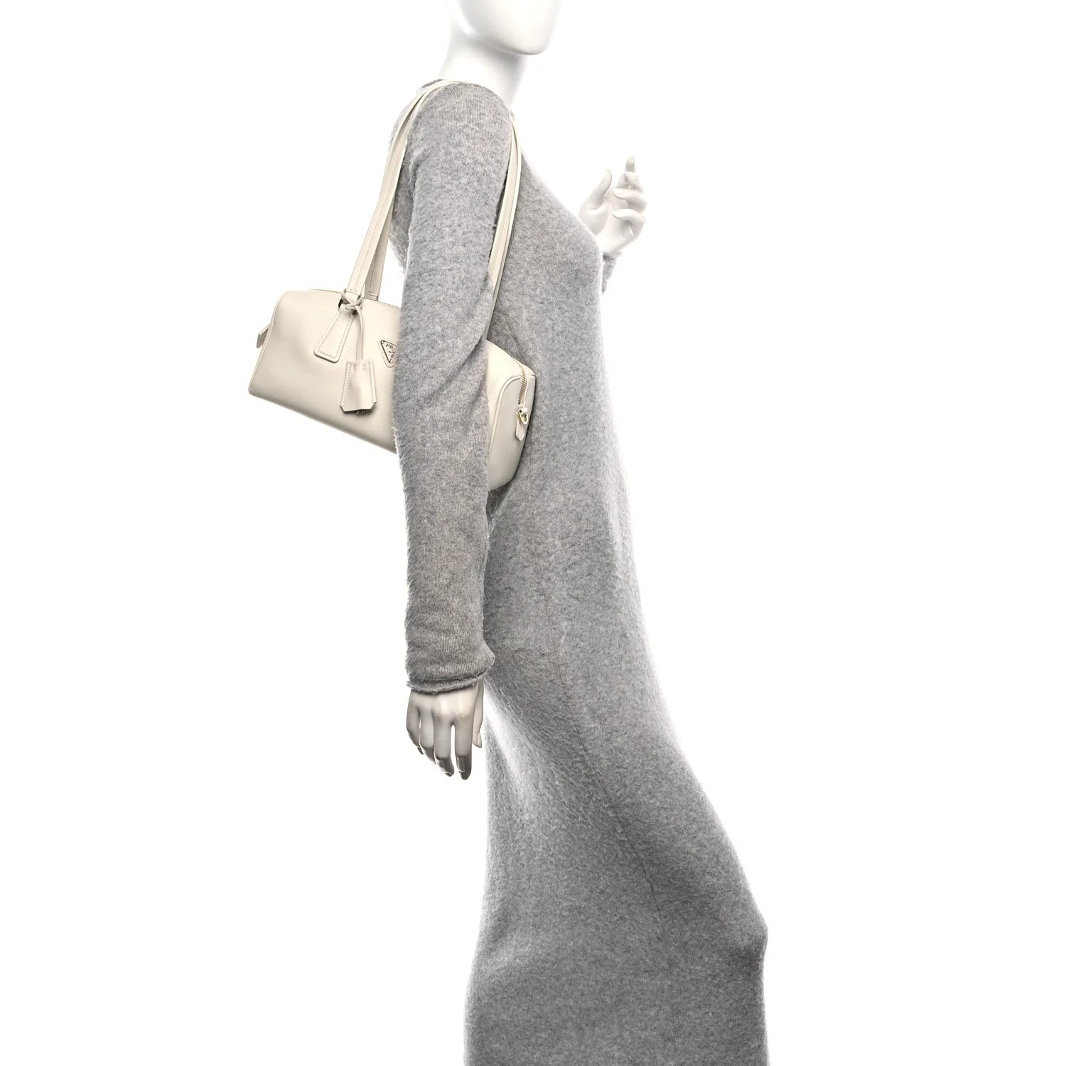 Soft Grain Medium Top Handle Bag with Padlock Bianco