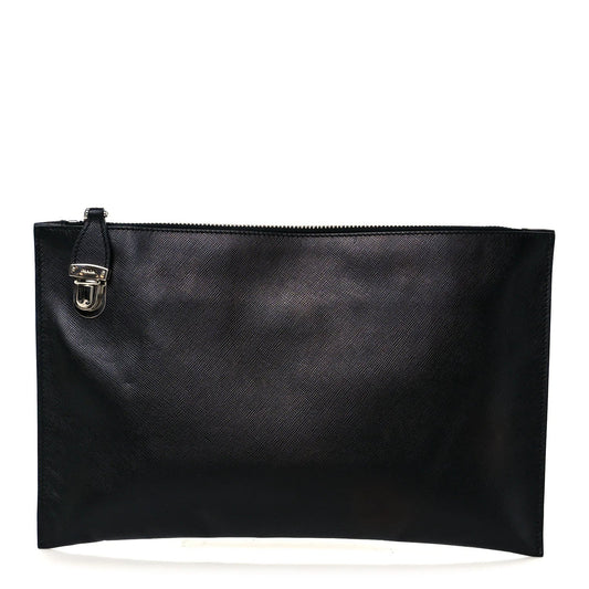 Saffiano Lux Clutch Pouch Black
