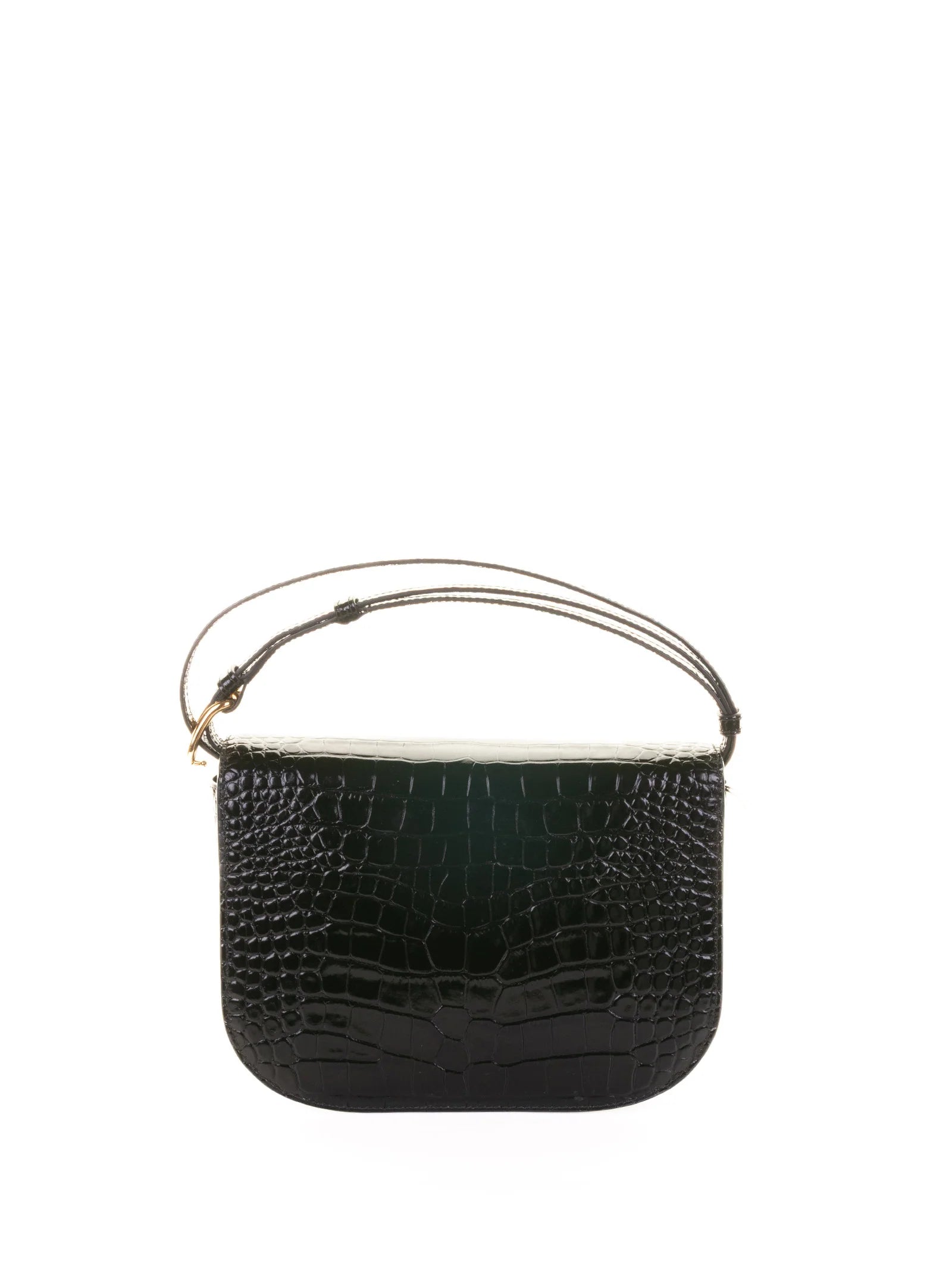 SFERA S BLACK CROCODILE-PRINT LEATHER SHOULDER BAG
