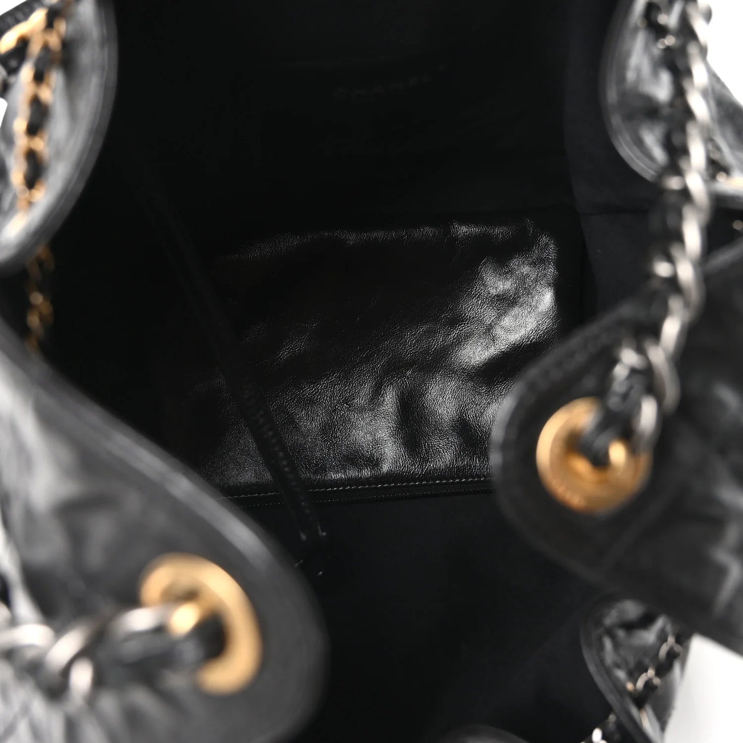 Shiny Crumpled Calfskin Quilted Medium  25 Handbag Black