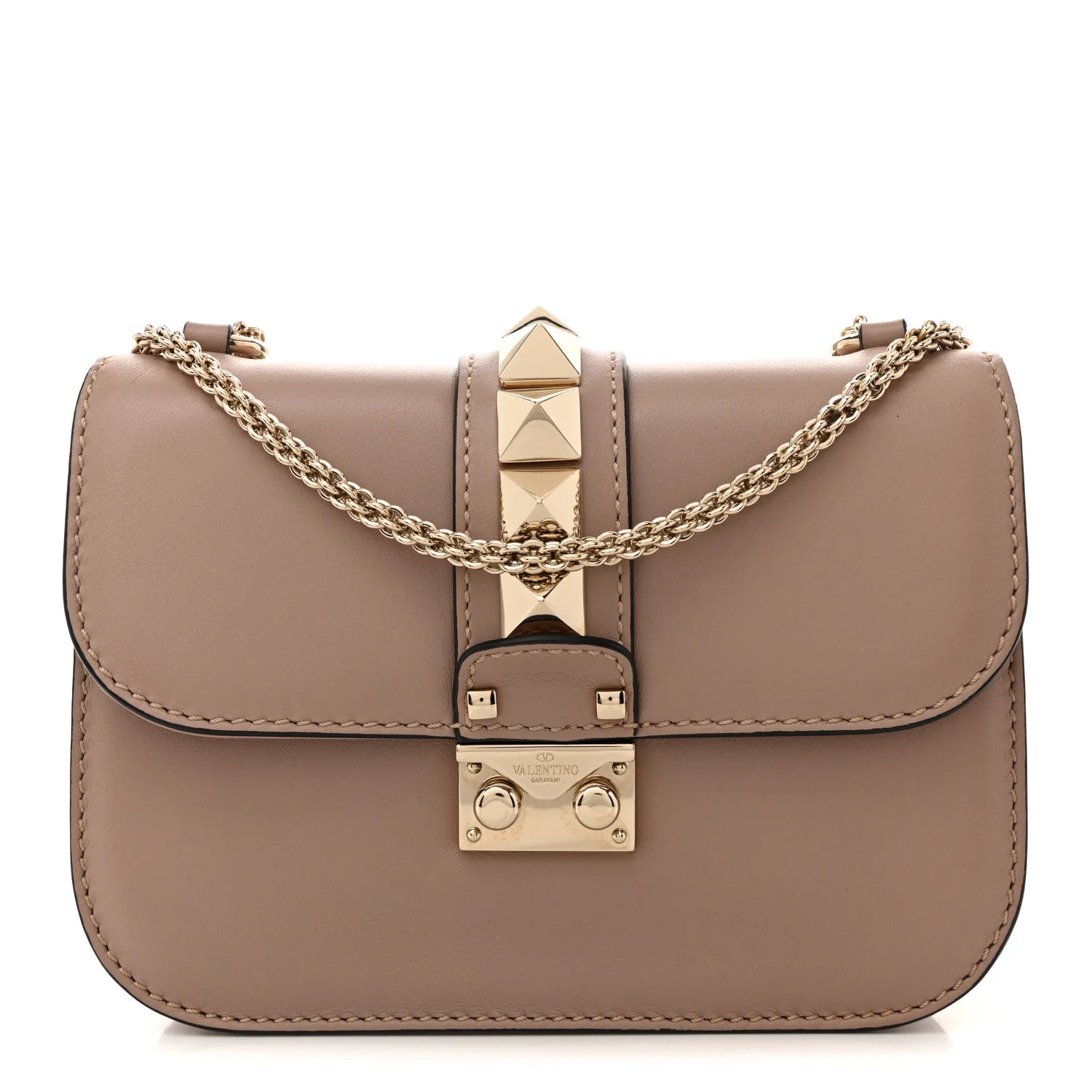 Vitello Small Glam Lock Rockstud Flap Poudre