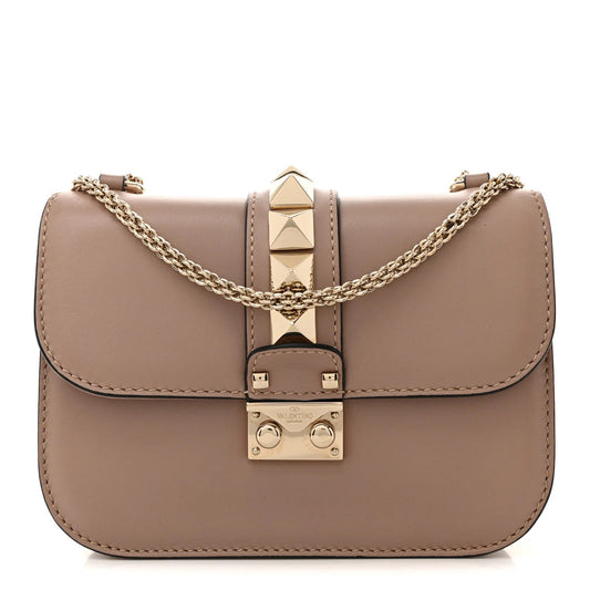 Vitello Small Glam Lock Rockstud Flap Poudre