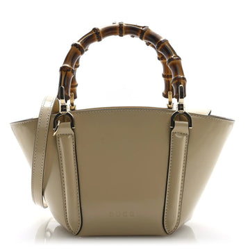 Shiny Calfskin Mini Bamboo Top Handle Tote Bag Beige