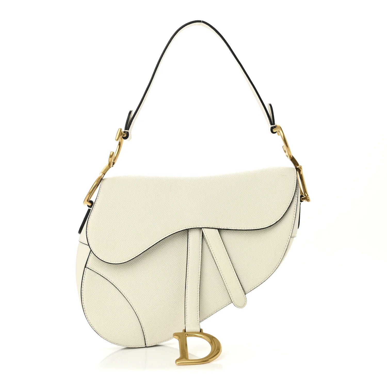 Grained Calfskin Saddle Bag White