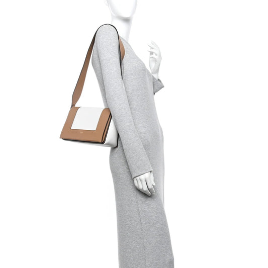 Shiny Smooth Calfskin Medium Frame Shoulder Bag Tan Optic White