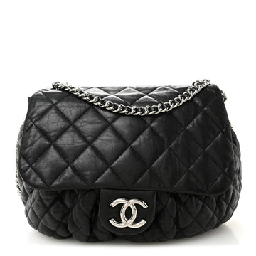 Washed Lambskin Quilted Large Chain around Messenger Black