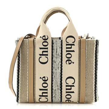 Cotton Calfskin Small Woody Ribbon Tote with Strap Soft Tan