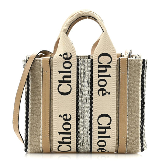 Cotton Calfskin Small Woody Ribbon Tote with Strap Soft Tan