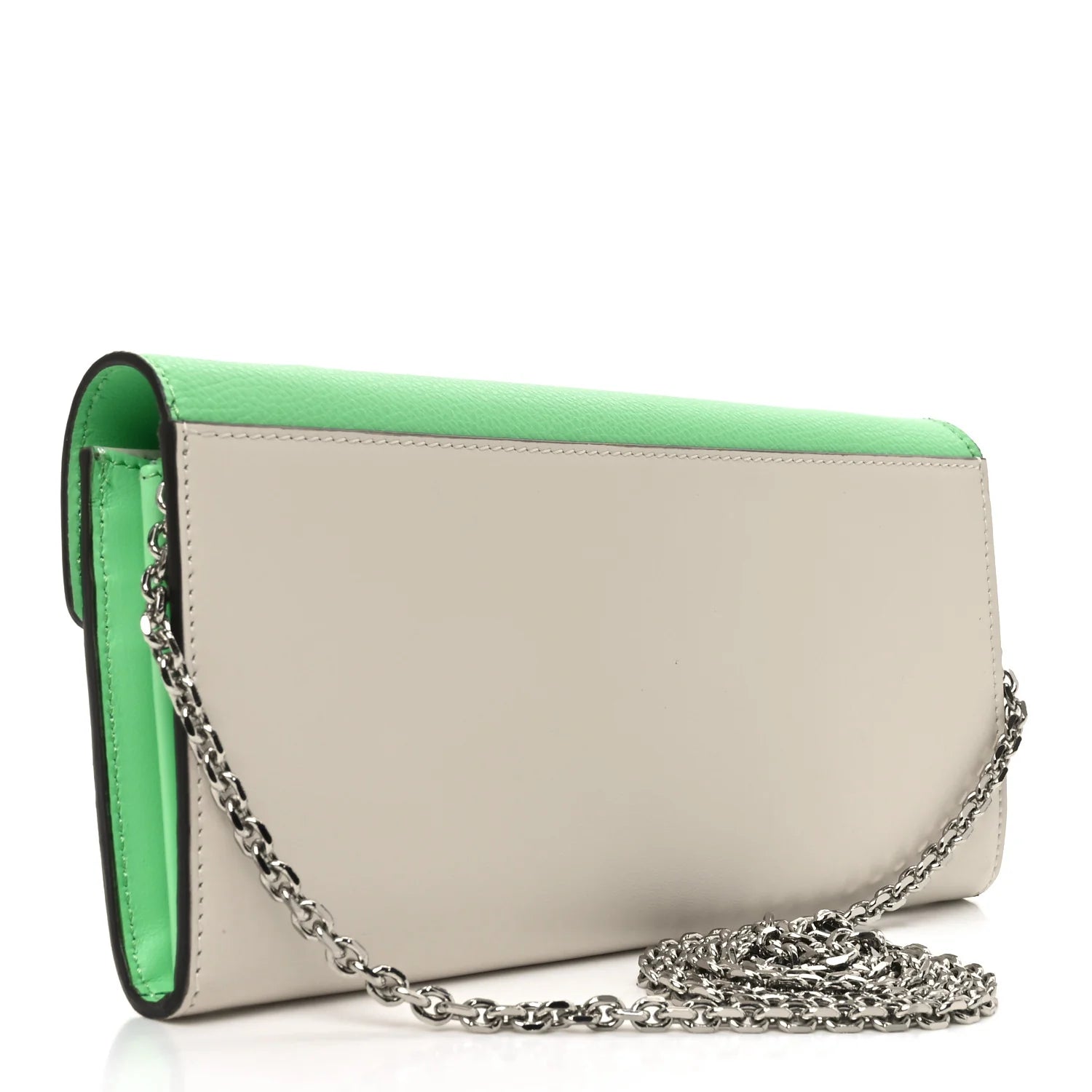 Vitello King Cruise FF Diamonds Continental Envelope Wallet on Chain Latte Edamame