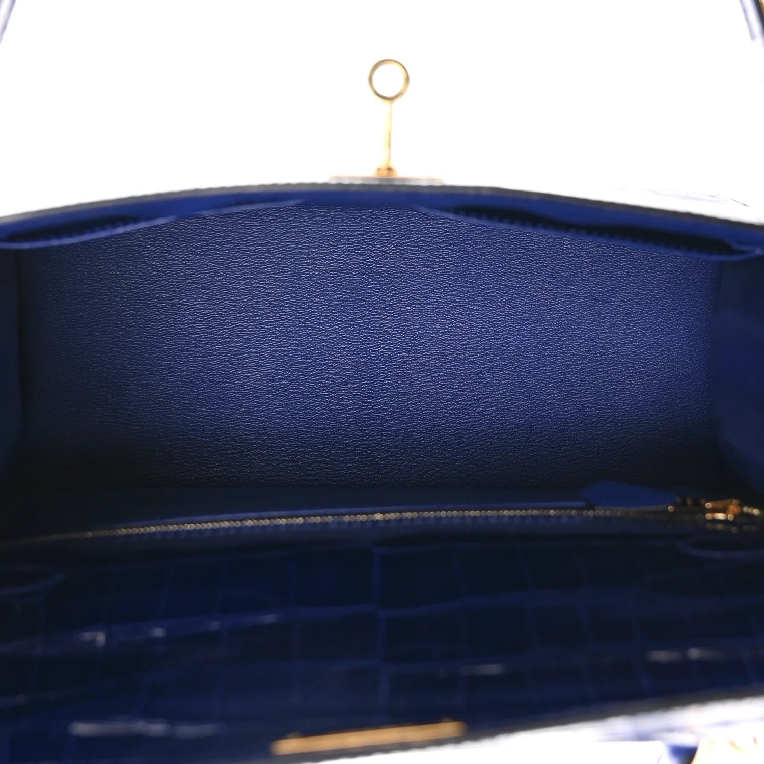 Shiny Niloticus Crocodile Kelly Sellier 28 Bleu Electrique