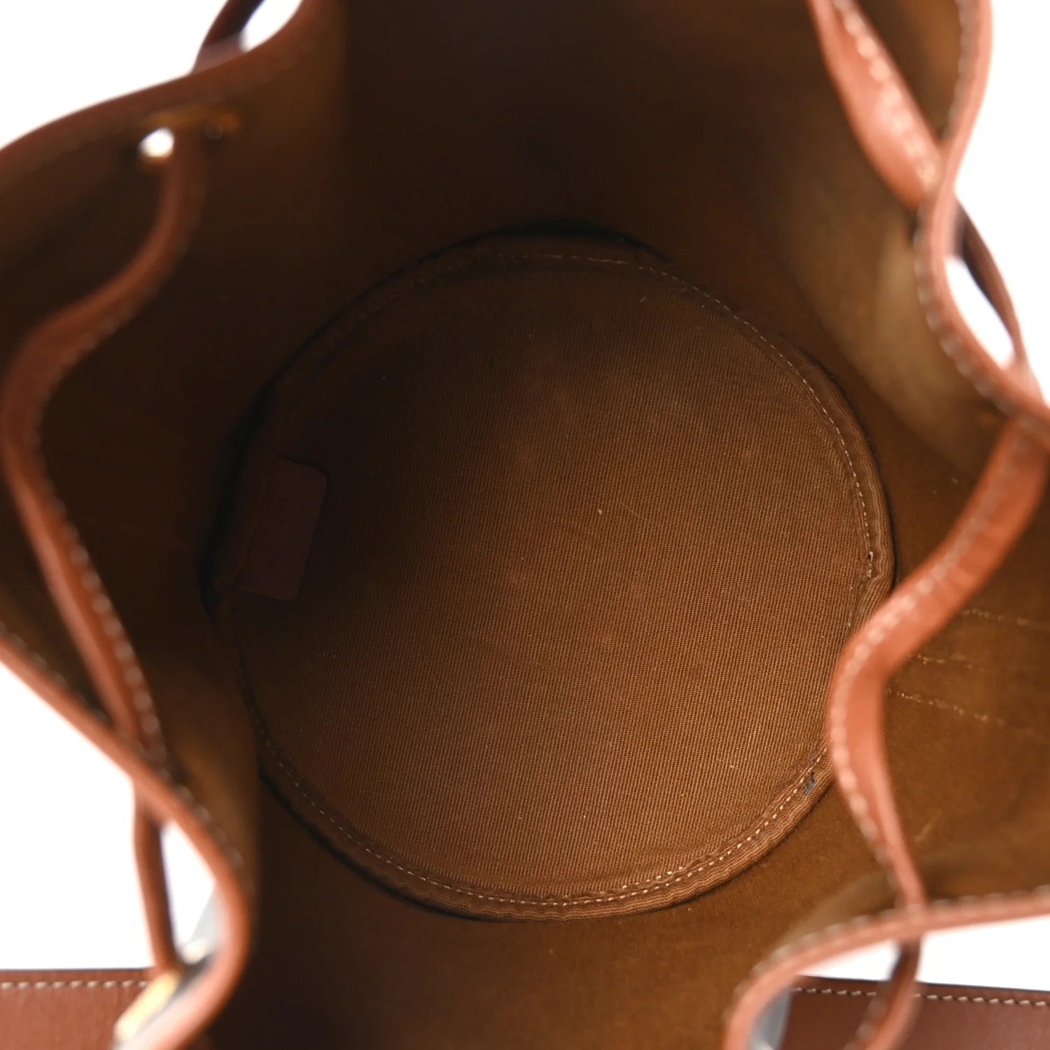 Triomphe Canvas Calfskin Small Drawstring Bucket Bag Tan