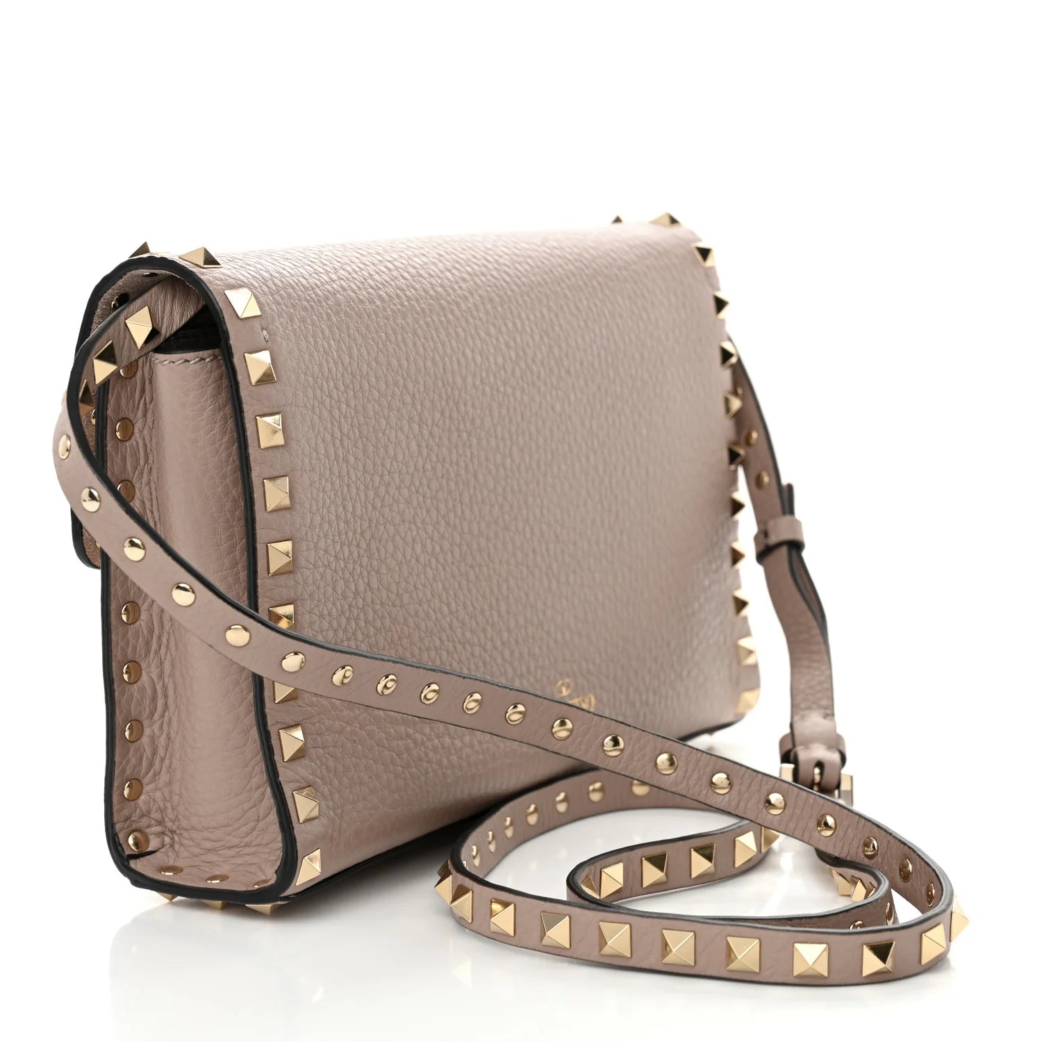 Pebbled Calfskin Medium Rockstud Flip Lock Crossbody Bag Poudre