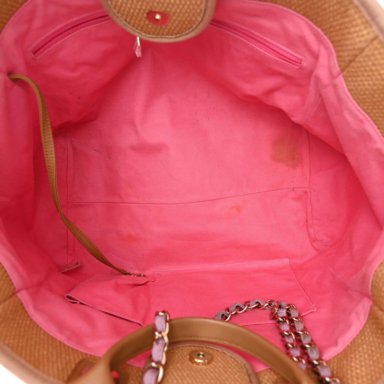 Straw Raffia Calfskin Striped Medium Deauville Tote Dark Beige Fuchsia Navy Blue