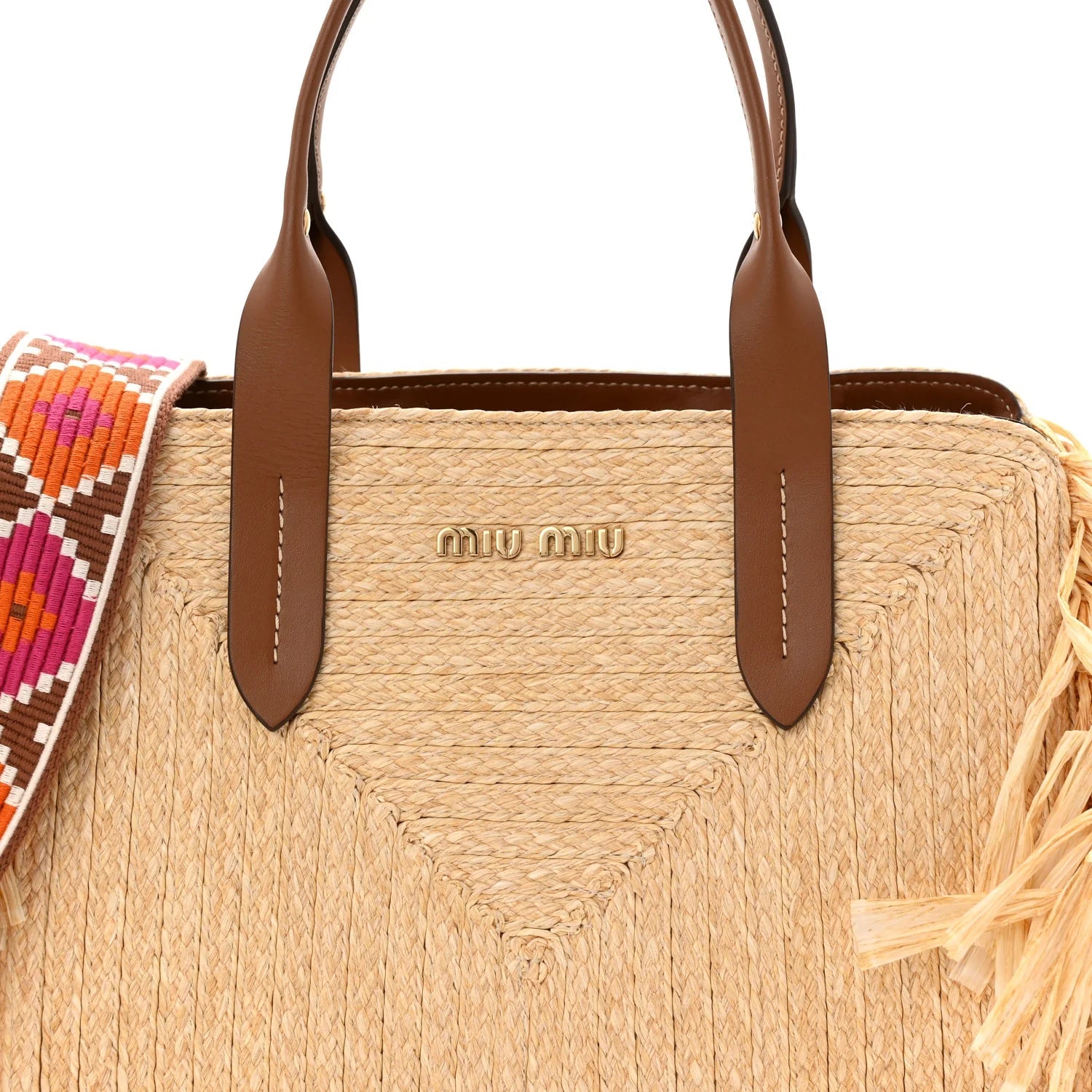 Raffia Fringe on the Coast Top Handle Tote Natural Cognac