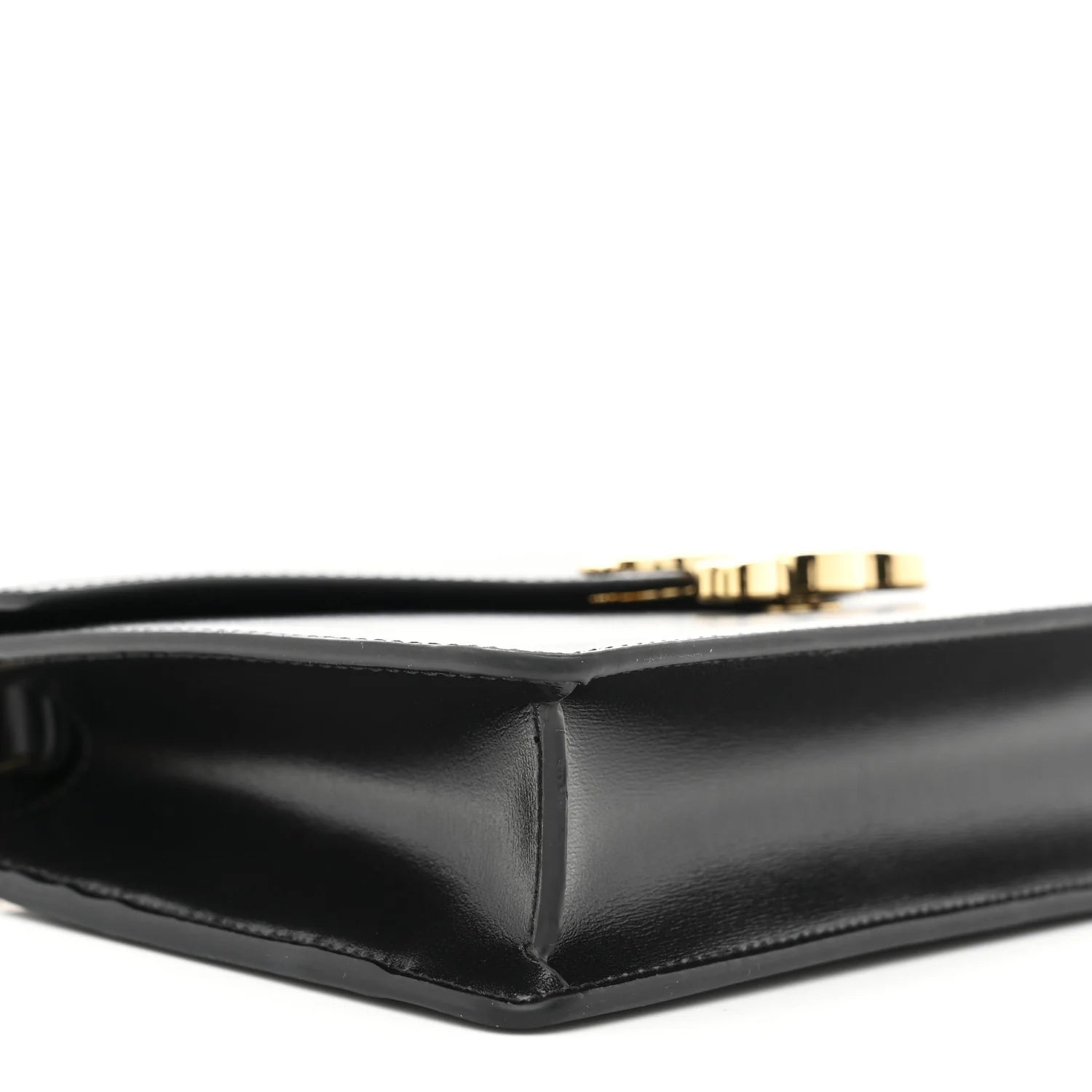 Shiny Calfskin Triomphe Margo Wallet on Chain Black