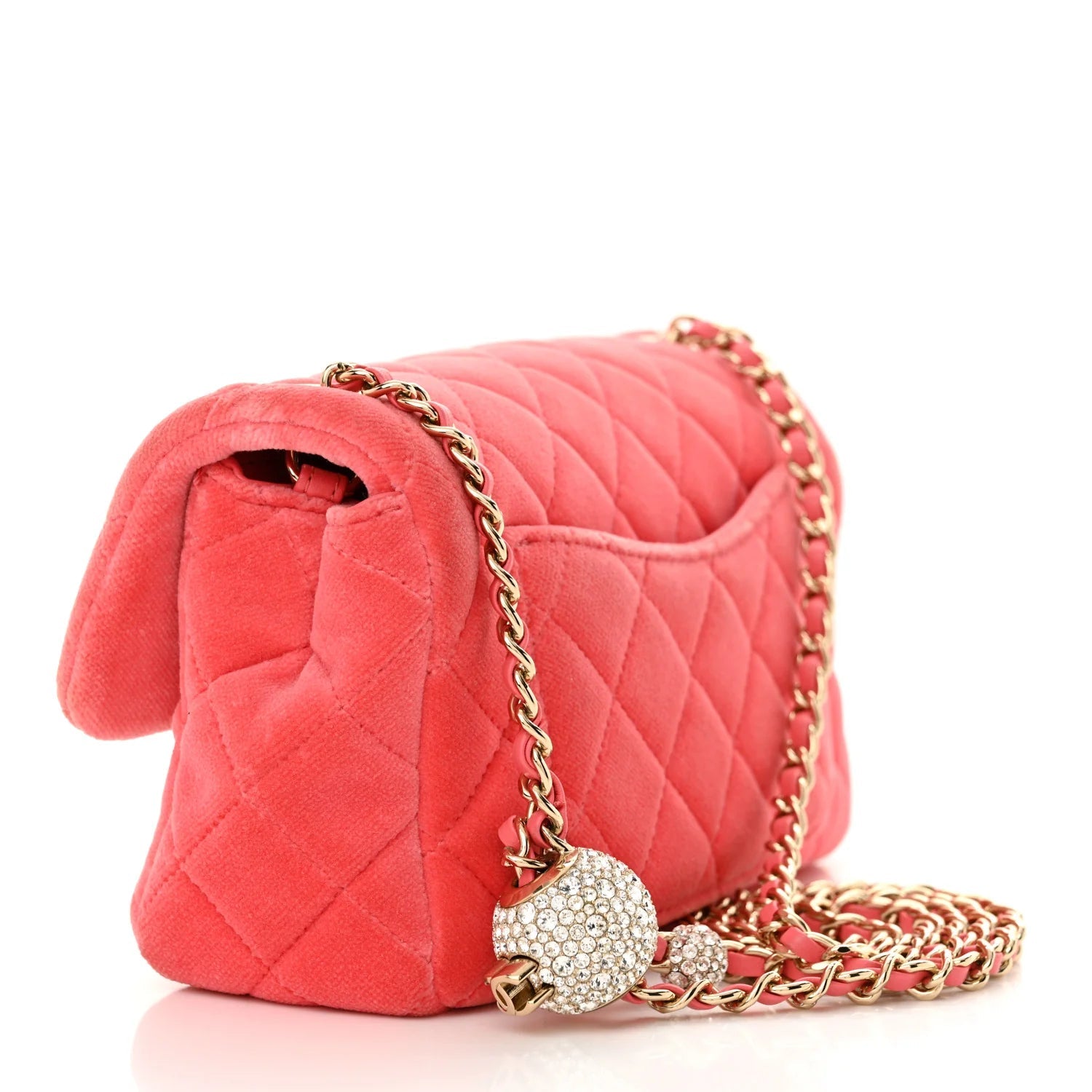 Velvet Quilted Mini Rectangular Pearl Crush Flap Coral