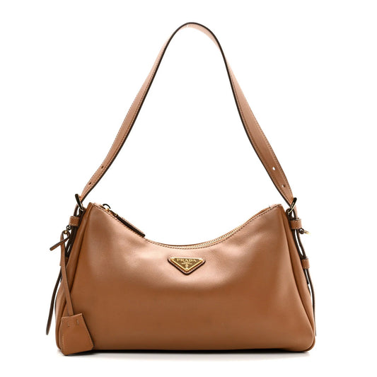 Soft Calfskin Medium Aimee Shoulder Bag Caramel