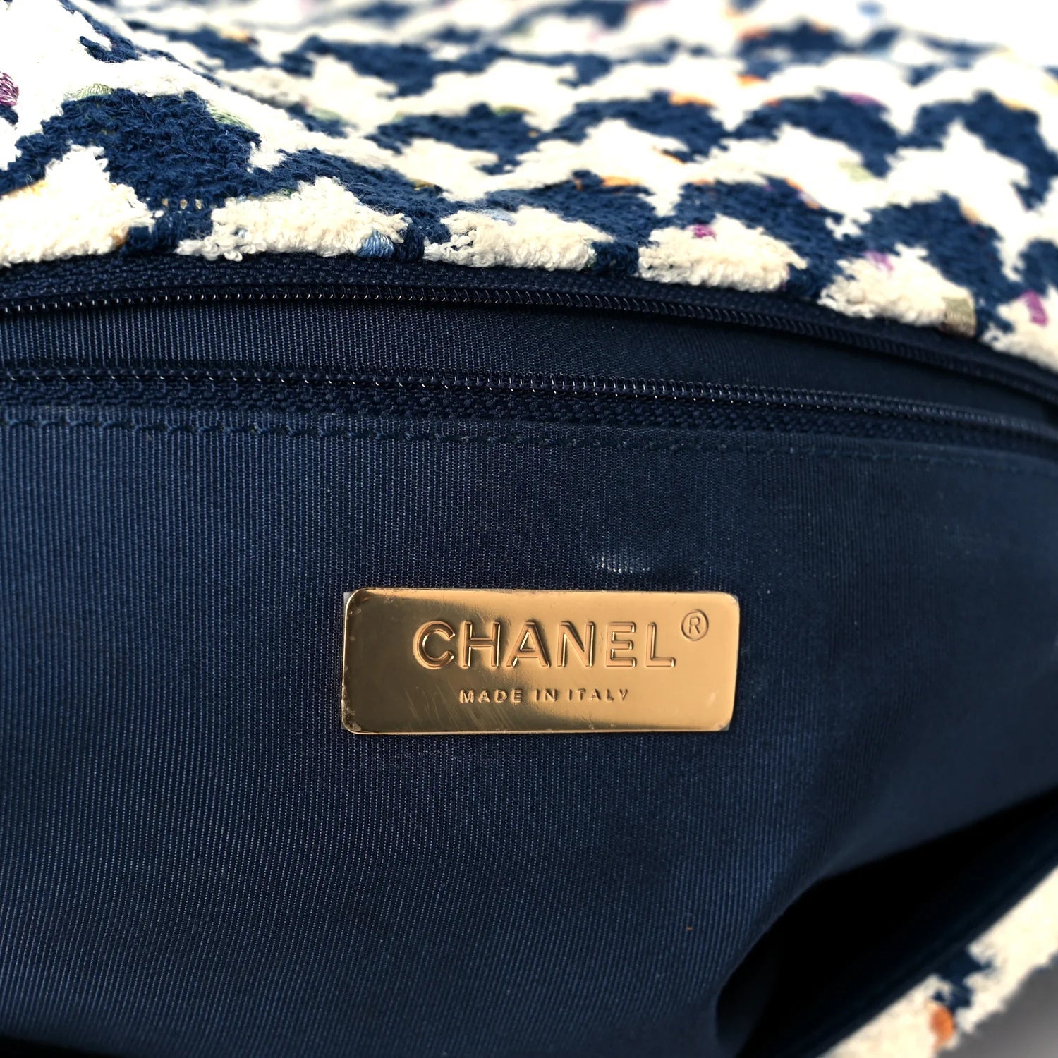 Tweed Quilted Maxi  19 Flap Ecru Navy Blue Multicolor