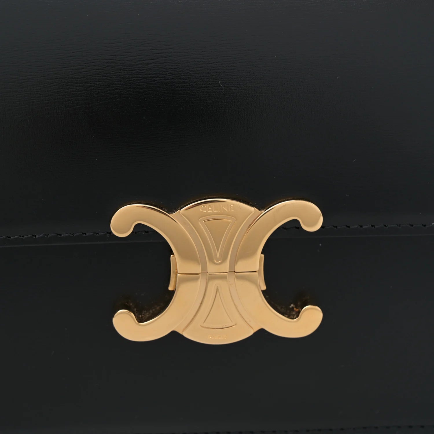 Shiny Calfskin Medium Triomphe Shoulder Bag Black