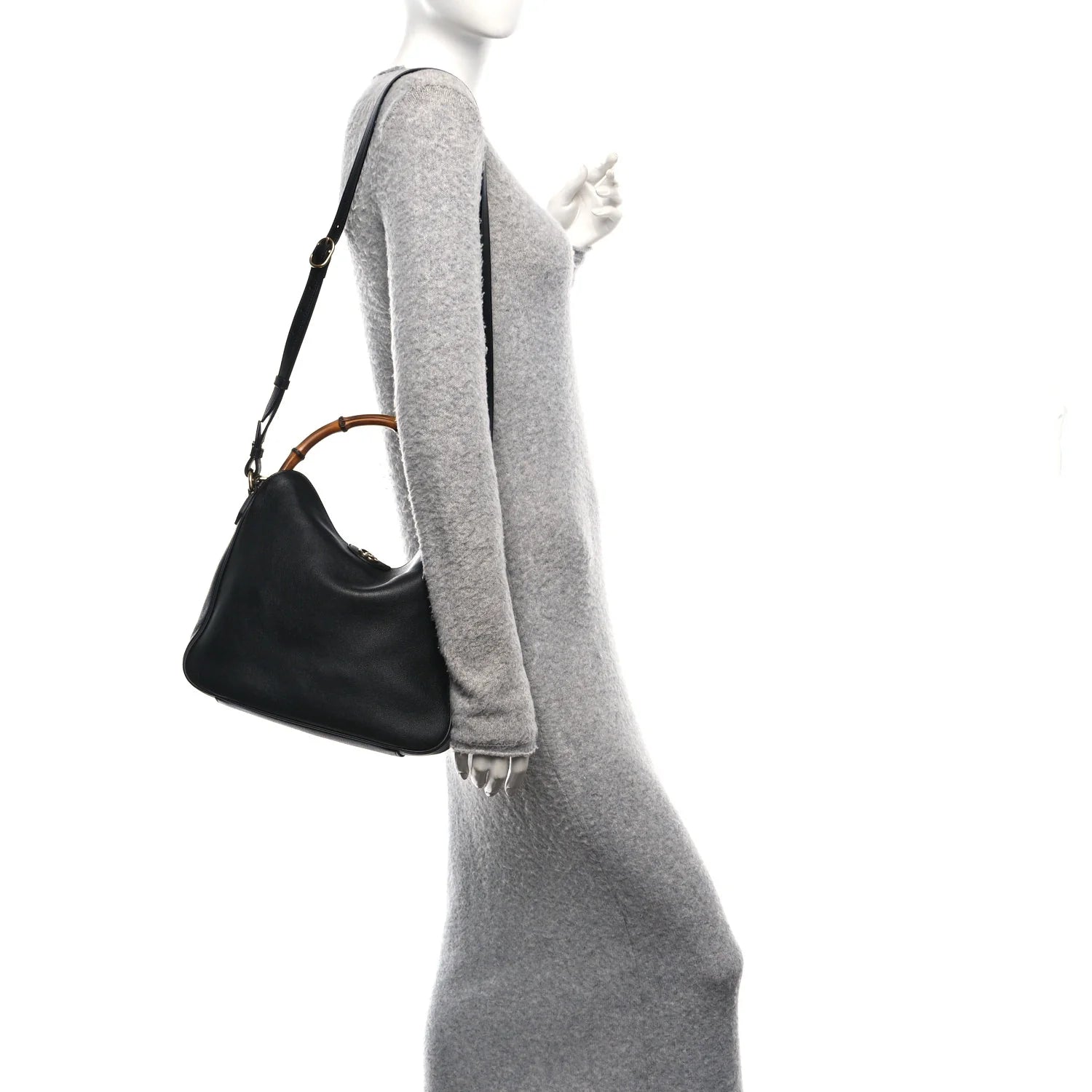 Softy Wonka Textured Dollar Calfskin Medium Diana Shoulder Bag Black