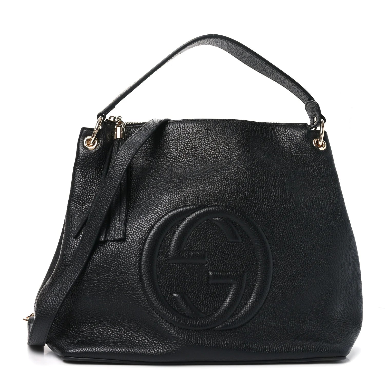 Pebbled Calfskin Large Soho Hobo Black