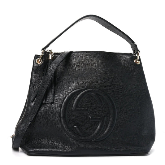 Pebbled Calfskin Large Soho Hobo Black