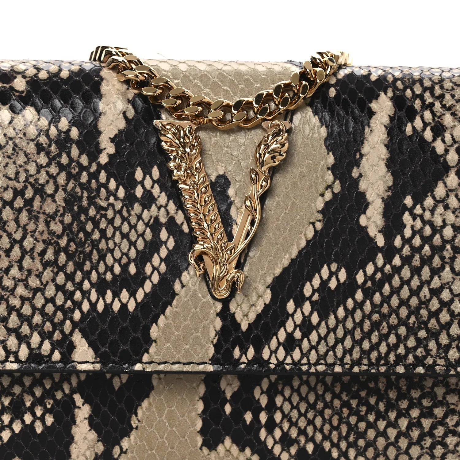 Snakeskin Virtus Wallet on Chain Beige Black