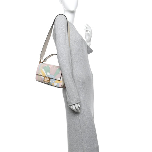 Snakeskin Floral Stitched Baguette Latte Multicolor