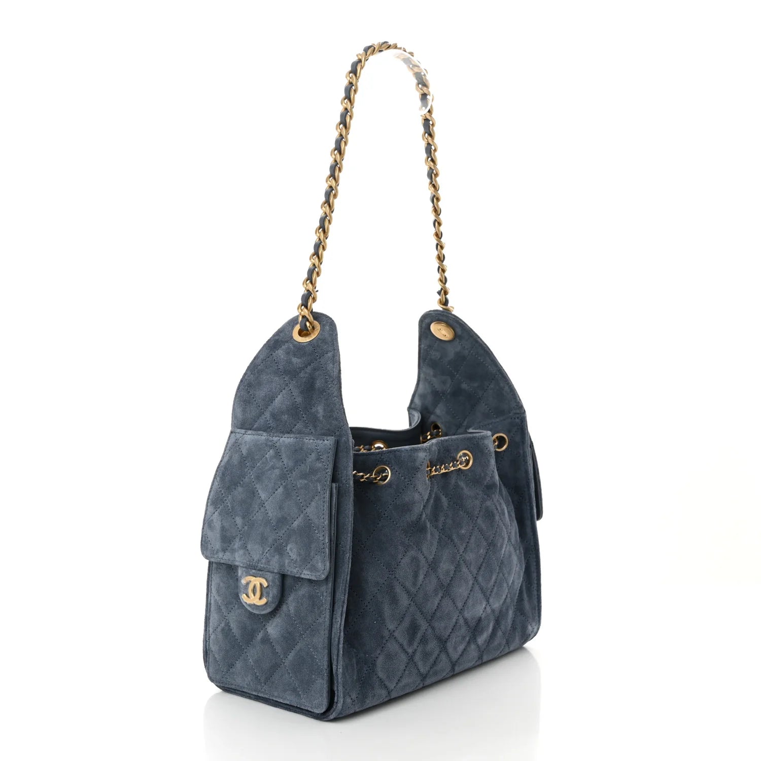 Suede Quilted Small  25 Handbag Blue