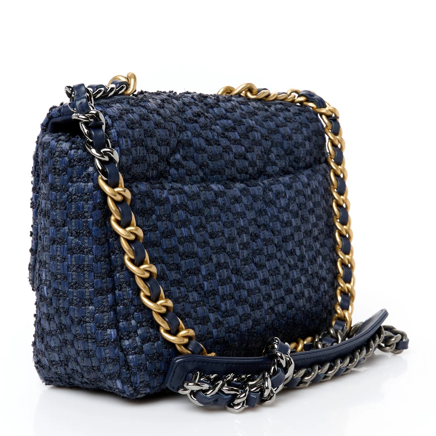 Raffia Tweed Quilted Medium  19 Flap Navy