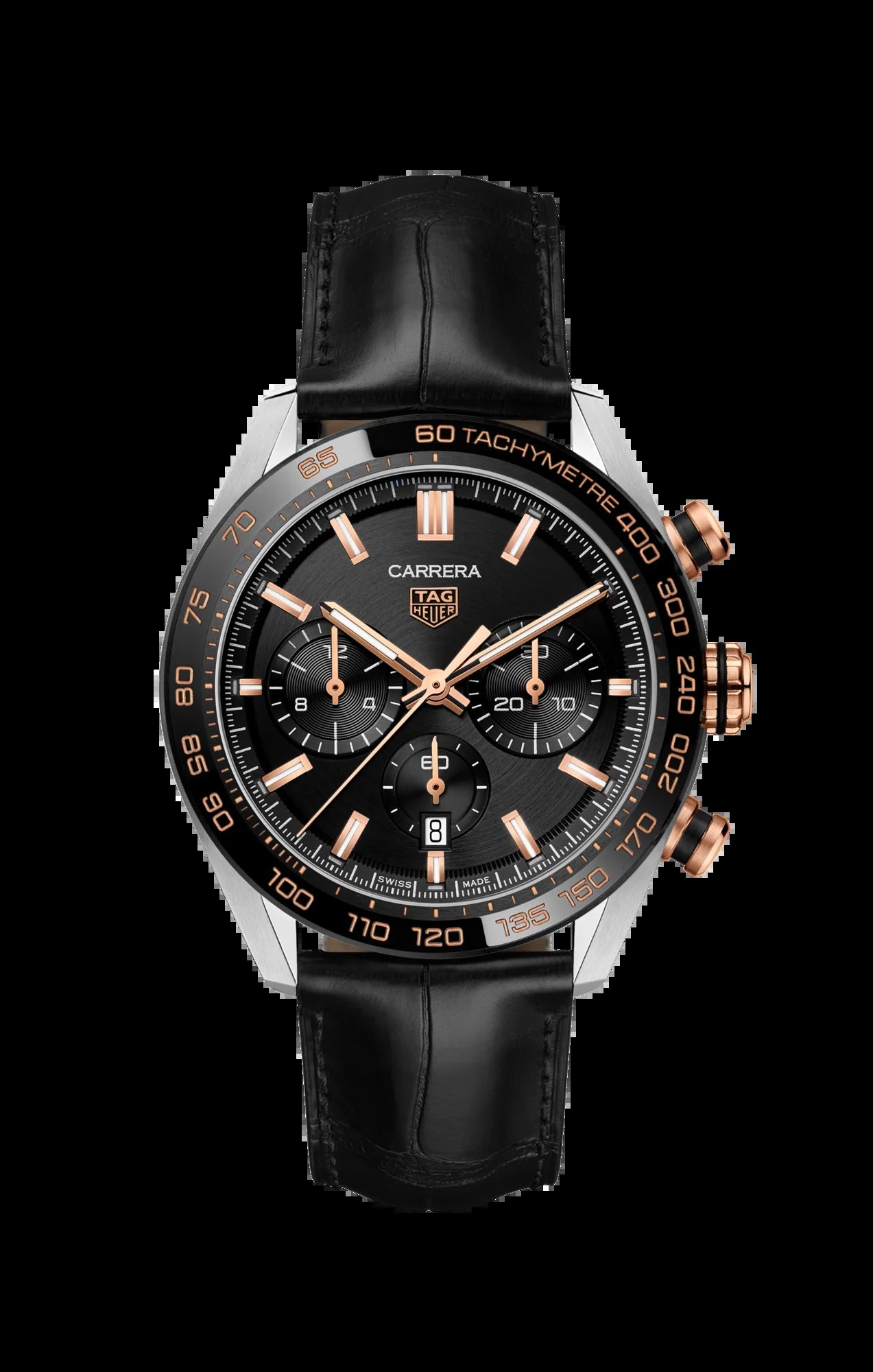 Unworn  Carrera Chronograph, Stainless Steel, 18K Rose Gold and Ceramic, 44Mm, Ref# CBN2A5A.FC6481, Box & Papers